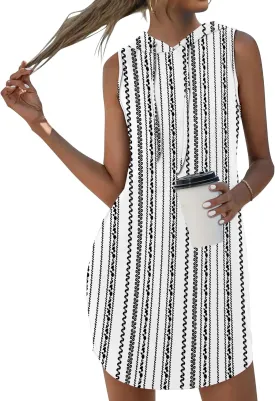 AUSELILY Womens Summer Dresses 2025 Casual Sleeveless Sweatshirt Dress Drawstring Hoodie Mini Dress with Pockets