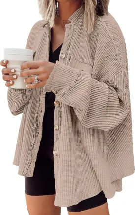 AUTOMET Womens Winter Clothes Fall Fashion Outfits 2025 Waffle Knit Clothing Oversized Button Down Shirts