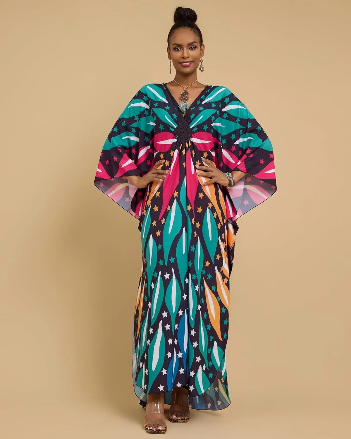 Bsubseach Kaftan Dresses for Women Batwing Sleeve Beach Cover Up Plus Size Swimsuit Coverup Caftan Loungewear