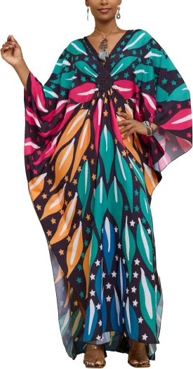 Bsubseach Kaftan Dresses for Women Batwing Sleeve Beach Cover Up Plus Size Swimsuit Coverup Caftan Loungewear