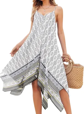 Chigant Women's 2025 Summer Dress Casual Boho Sundress Spaghetti Strap Swimwear Cover Up Beach Flowy Midi Vacation Dresses