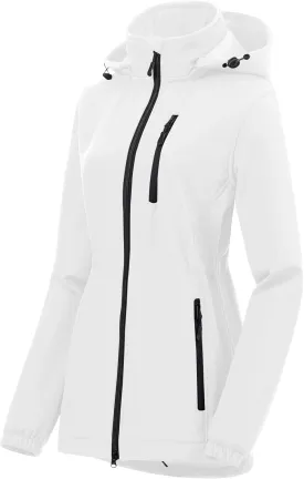 Chrisuno Women's Lightweight Long Softshell Fleece Lined Jacket Anorak Raincoat With Removable Hood