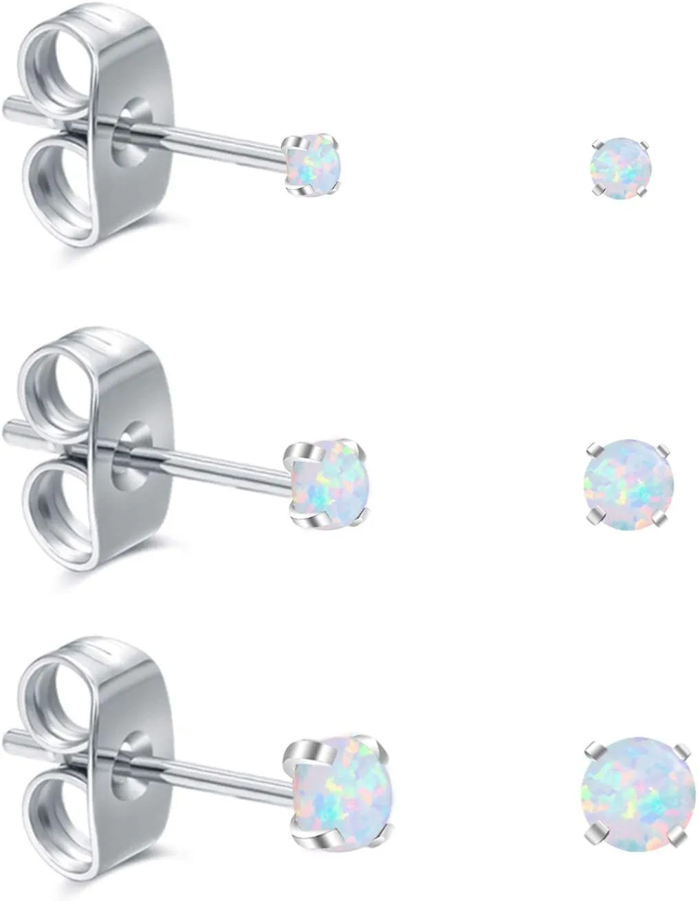 Earrings for Women Stainless Steel Small Synthetic Opal Womens Stud Earrings Set Pack of 3 (SE-29)