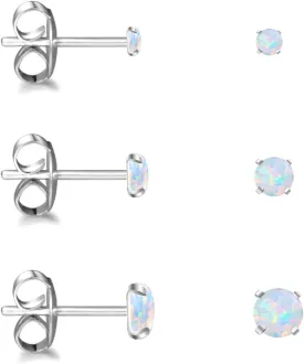 Earrings for Women Stainless Steel Small Synthetic Opal Womens Stud Earrings Set Pack of 3 (SE-29)