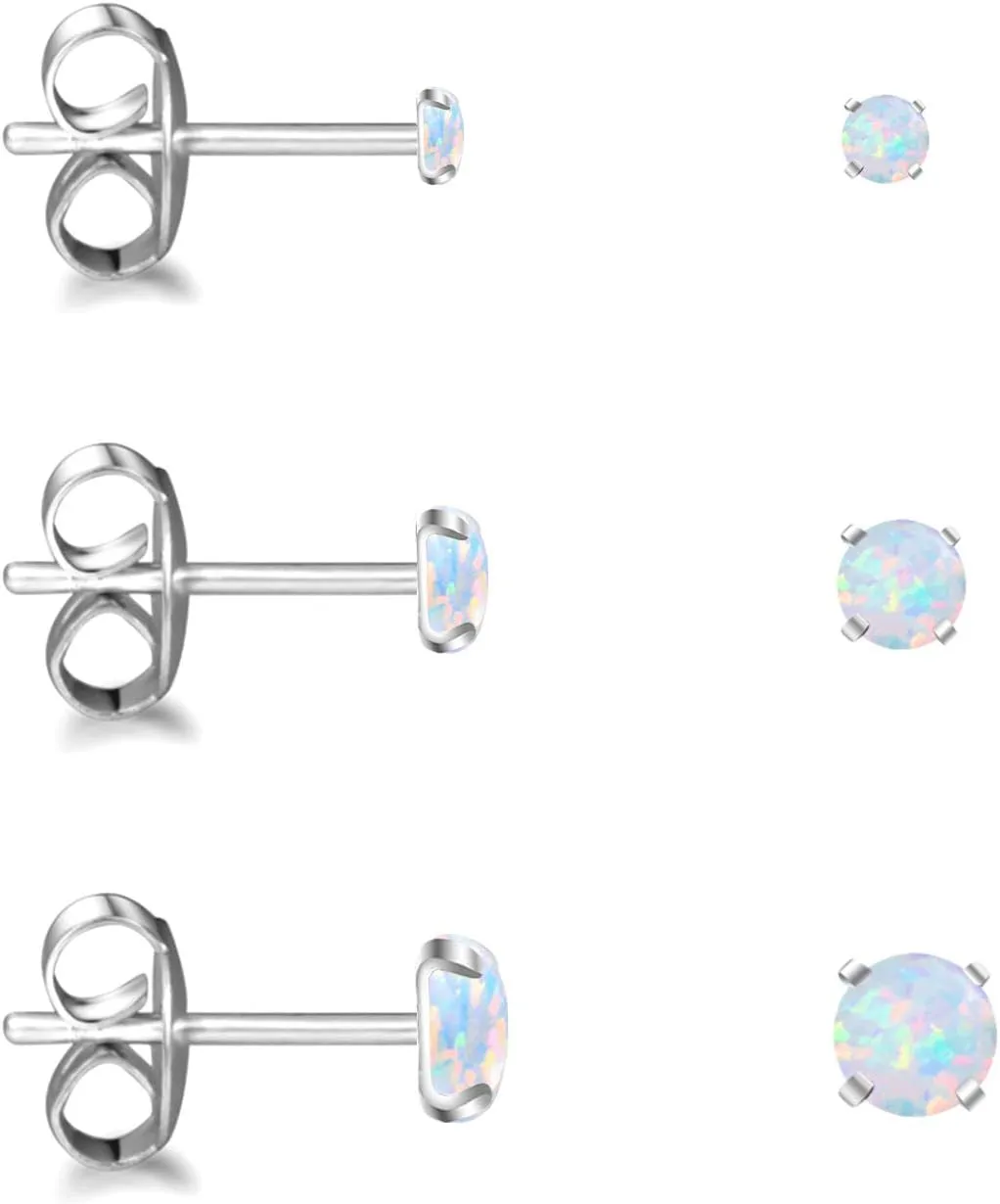 Earrings for Women Stainless Steel Small Synthetic Opal Womens Stud Earrings Set Pack of 3 (SE-29)