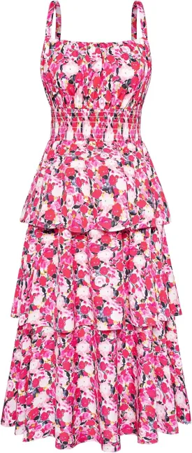 GRACE KARIN Women Summer Maxi Dress Floral Sleeveless Smocked Tiered Ruffle Spaghetti Strap Boho A Line Flowy Beach Sundress