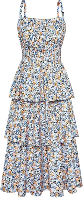 GRACE KARIN Women Summer Maxi Dress Floral Sleeveless Smocked Tiered Ruffle Spaghetti Strap Boho A Line Flowy Beach Sundress
