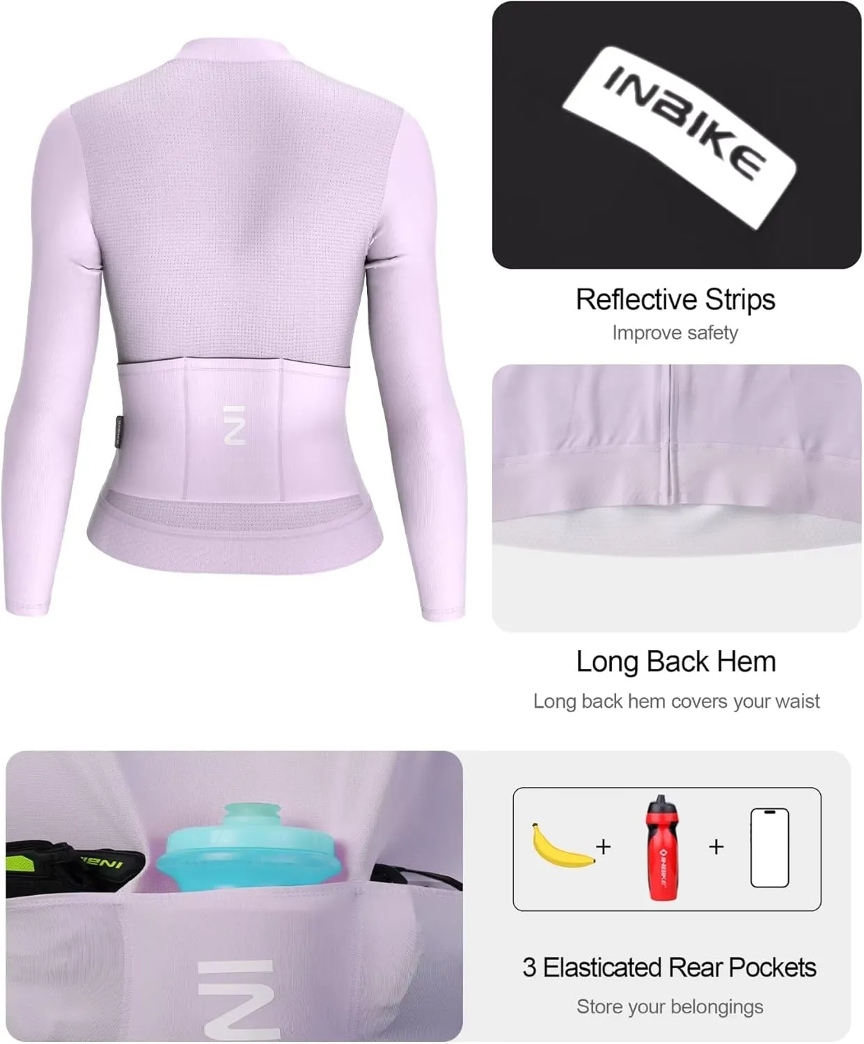 INBIKE Cycling Jersey Women Long Sleeve, Breathable Bike Shirts with Pockets, Bicycle Clothing for Road Biking Riding