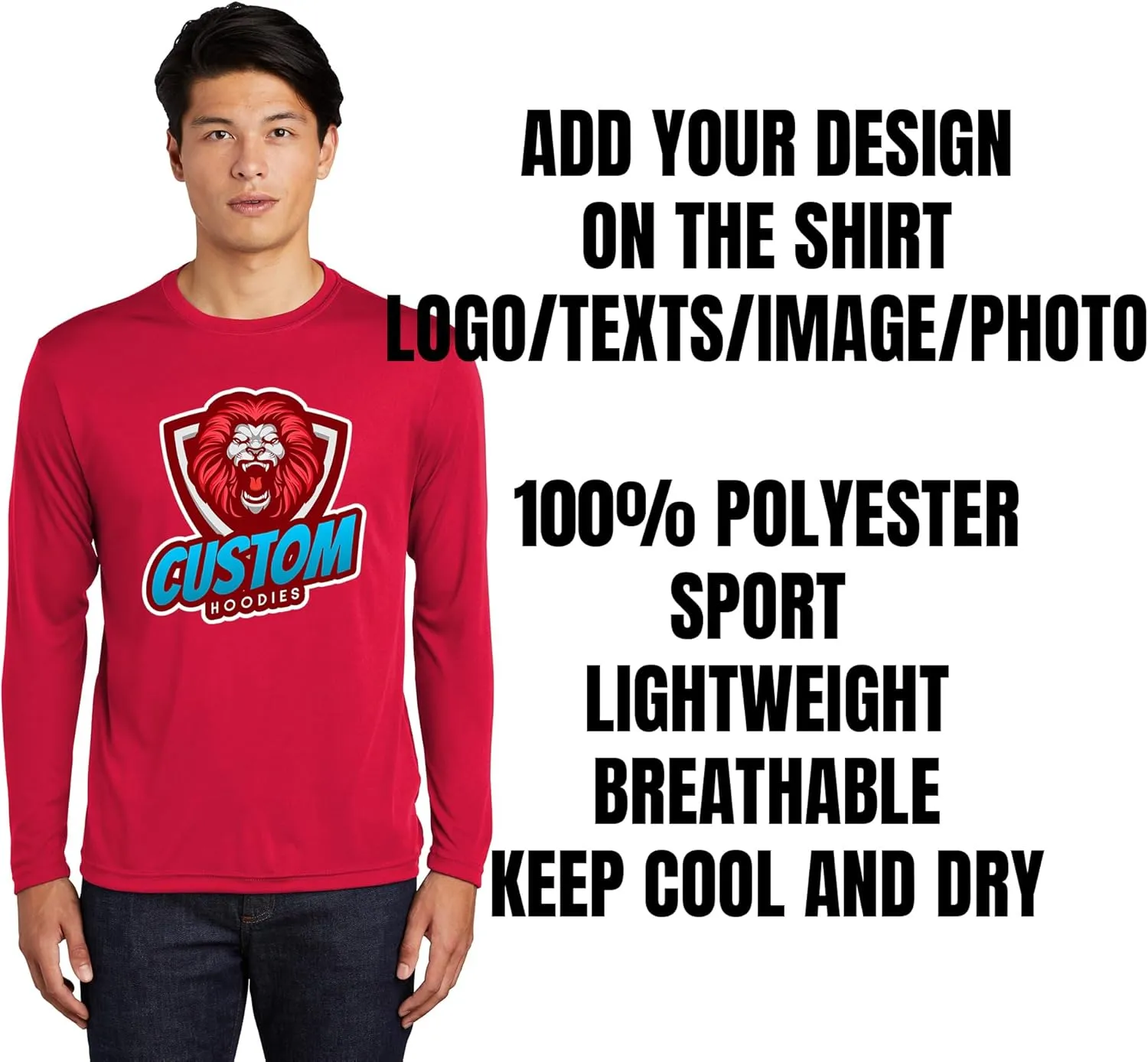 INK STITCH Unisex St350ls PosiCharge Poly Sports Cool Dry Custom Printing Logo Texts Image Long Sleeve Tees