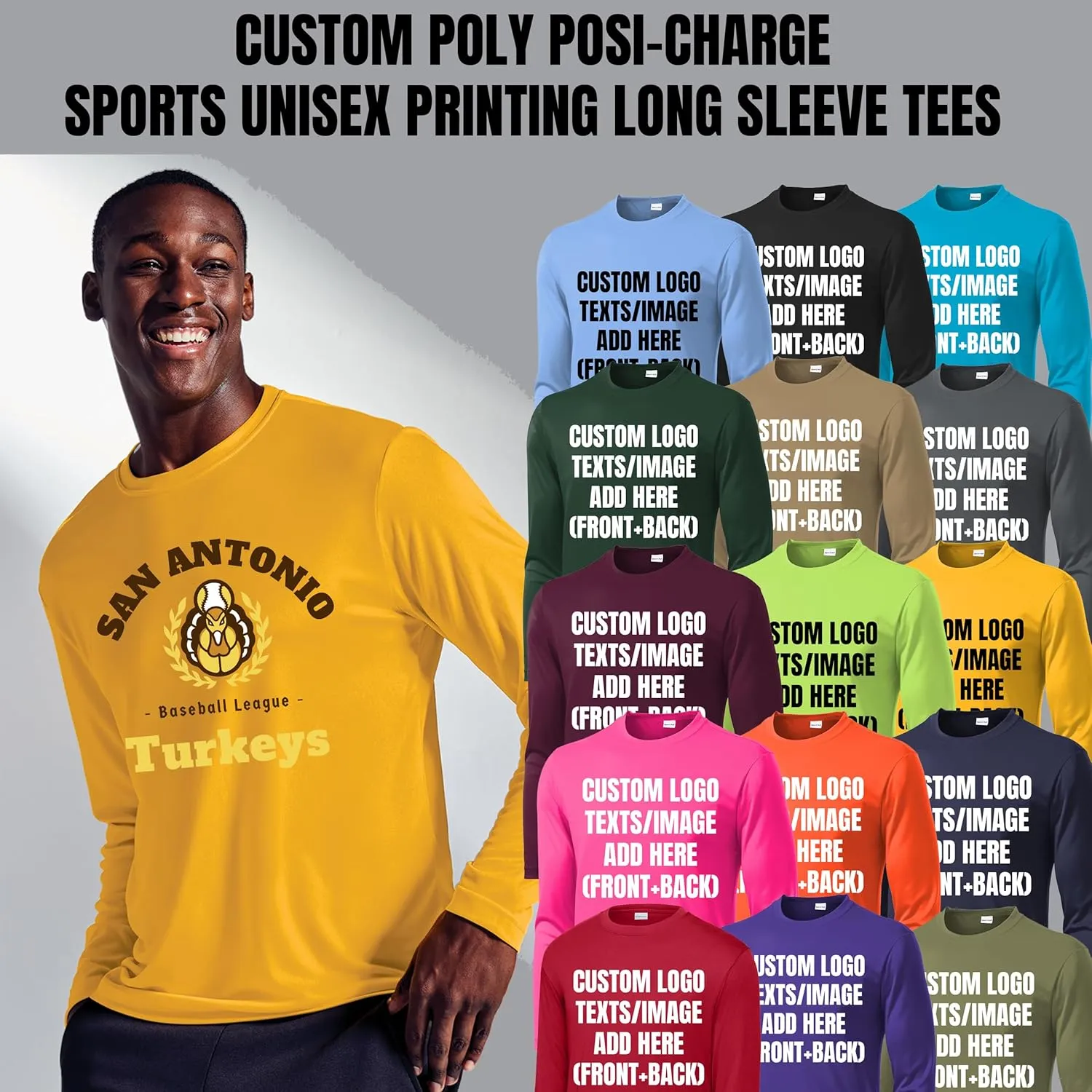 INK STITCH Unisex St350ls PosiCharge Poly Sports Cool Dry Custom Printing Logo Texts Image Long Sleeve Tees
