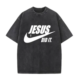 Jesus Did It" Christian Washed T-Shirt - Unisex Bible Verse T-Shirt, Inspirational Quote Tee, Premium Cotton (STYLE-A)