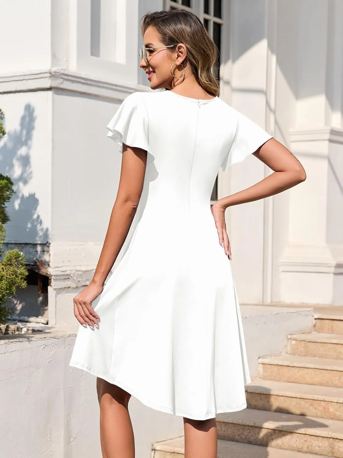 oten Women's 2025 Elegant Ruffle Sleeve Ruched Waist Flowy A Line High Low Midi Cocktail Party Dress