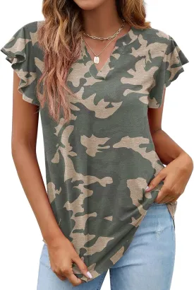 PrinStory Women Summer Tunic Tops Casual V Neck Ruffle Short Sleeve Knit Shirts Blouse