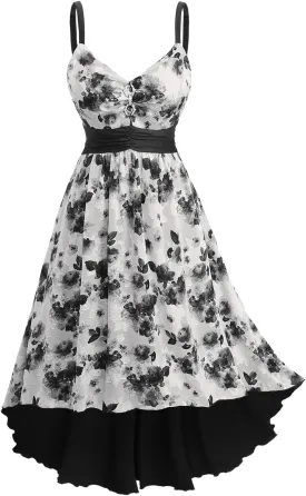 Rosegal Women Plus Size Floral Sundress High Low Midi Sleeveless Cami Flowy Dress