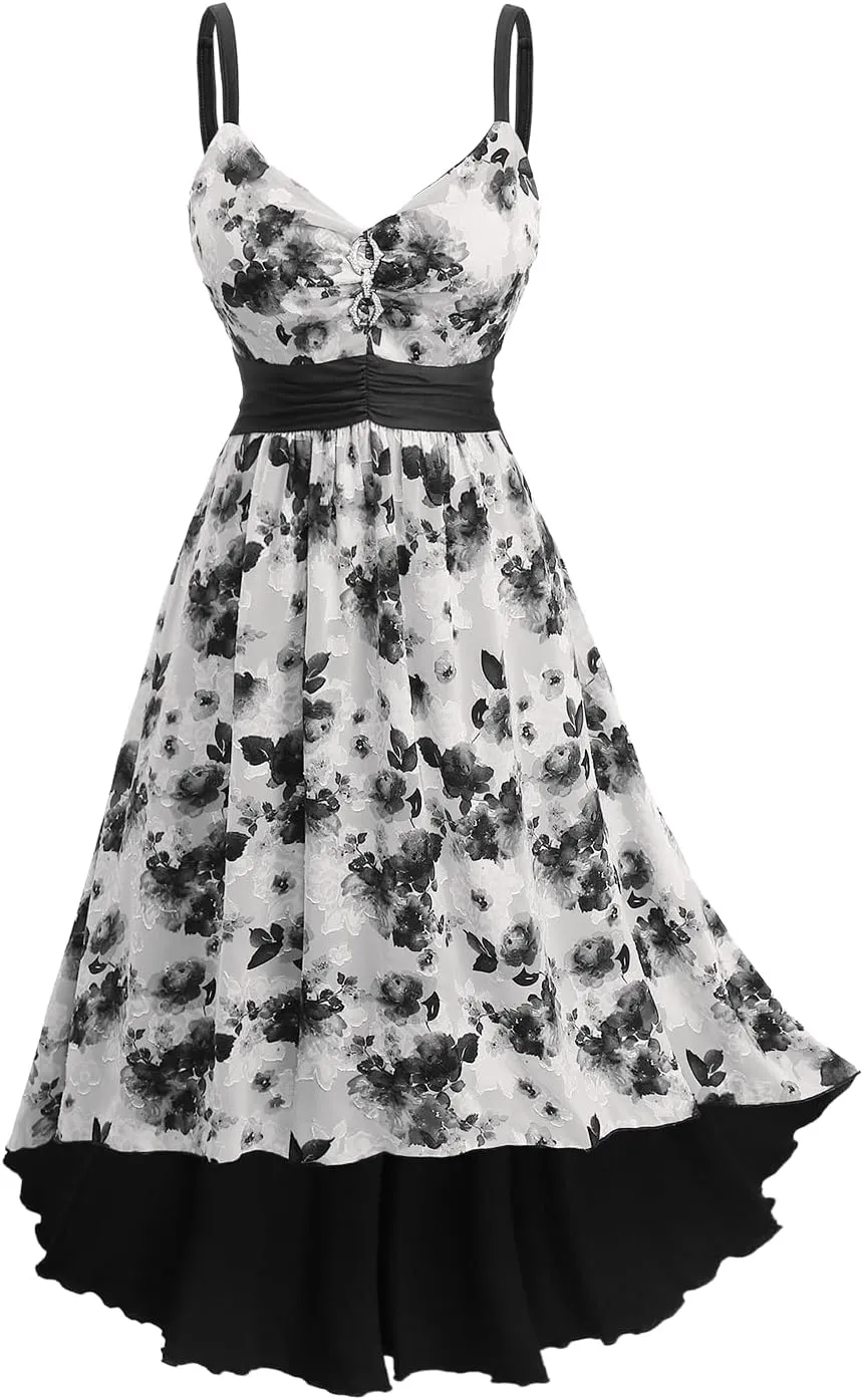 Rosegal Women Plus Size Floral Sundress High Low Midi Sleeveless Cami Flowy Dress