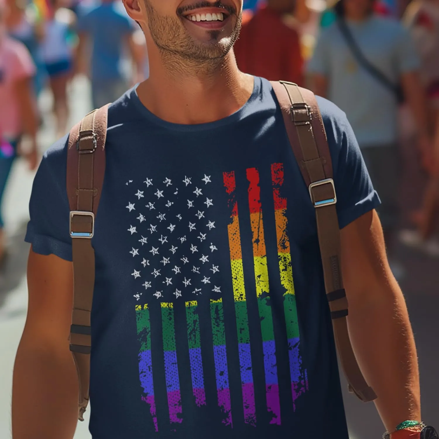 shop4ever Distressed Rainbow Flag T-Shirt Gay Pride Shirts