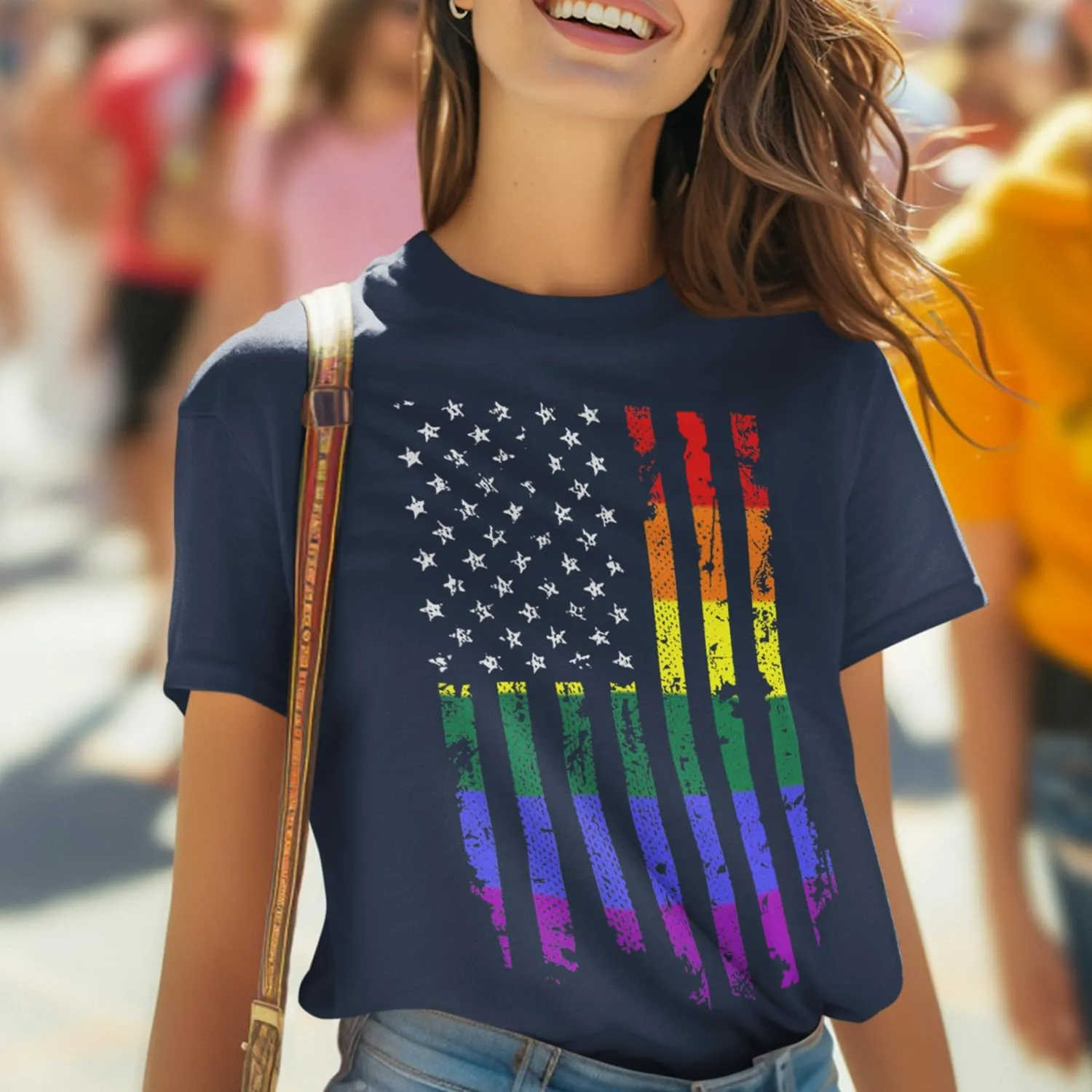 shop4ever Distressed Rainbow Flag T-Shirt Gay Pride Shirts