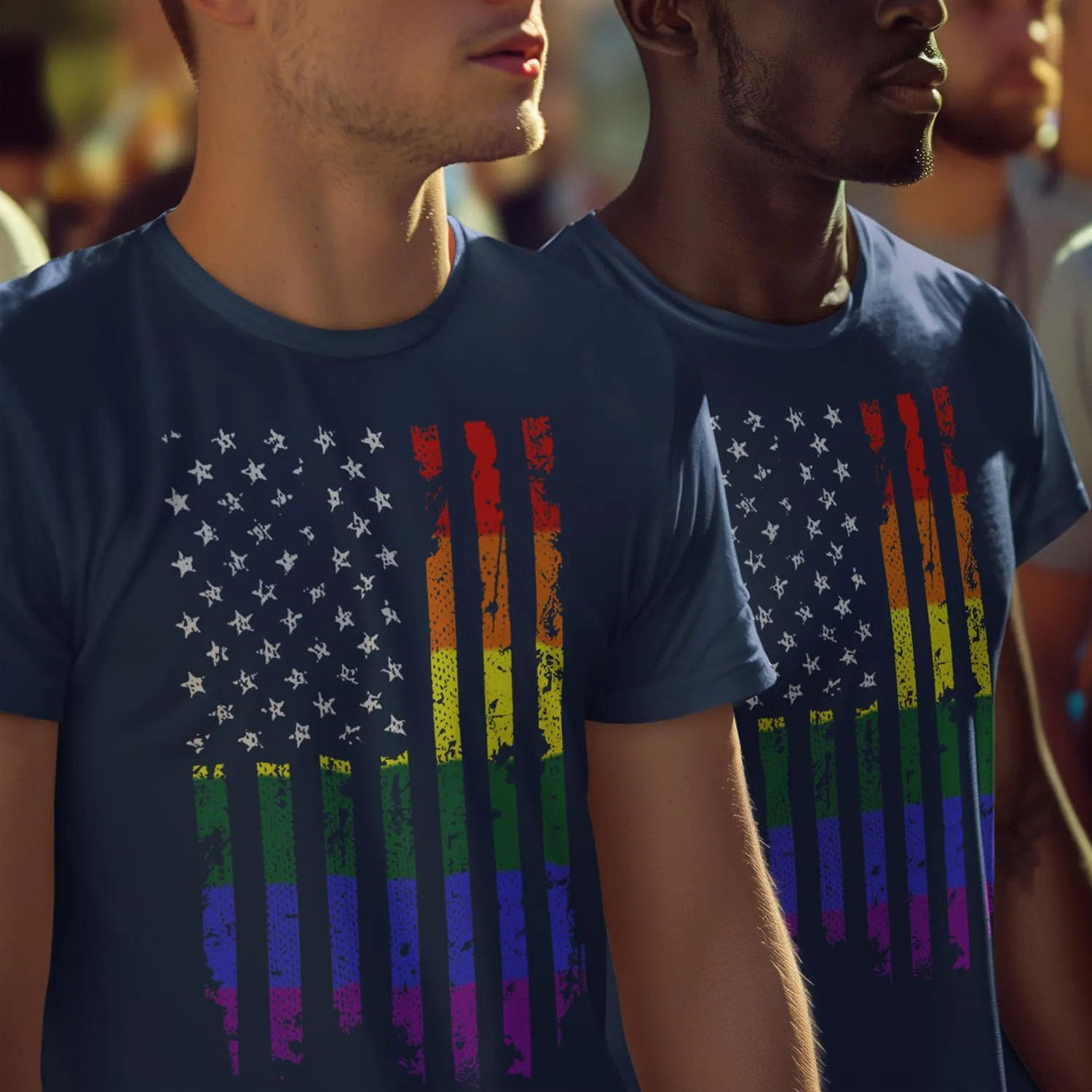 shop4ever Distressed Rainbow Flag T-Shirt Gay Pride Shirts