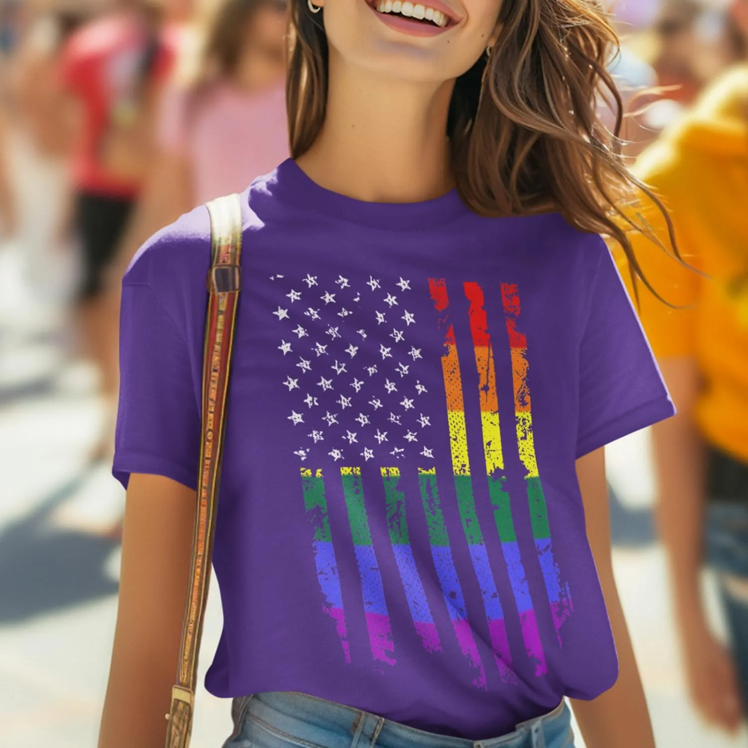 shop4ever Distressed Rainbow Flag T-Shirt Gay Pride Shirts