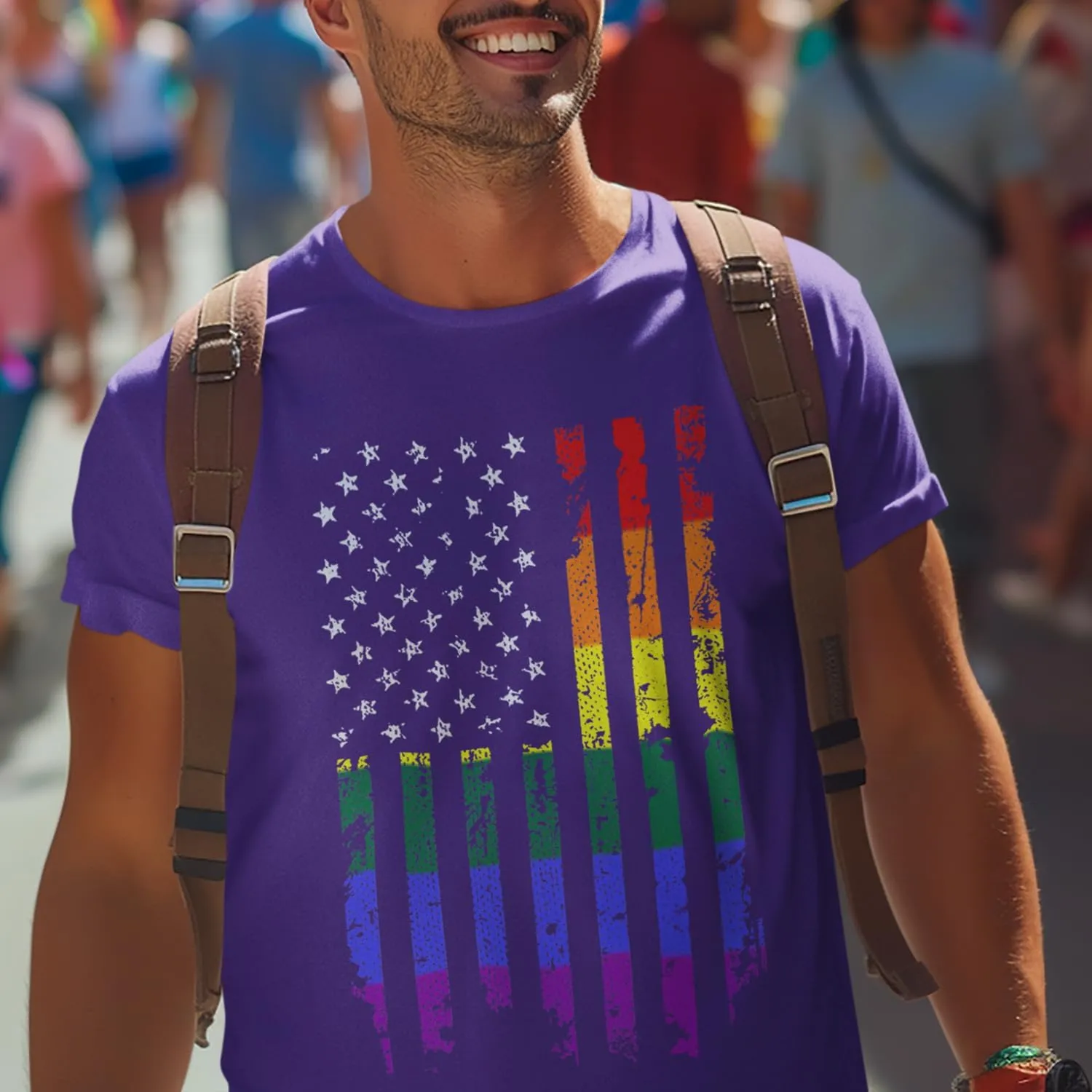shop4ever Distressed Rainbow Flag T-Shirt Gay Pride Shirts