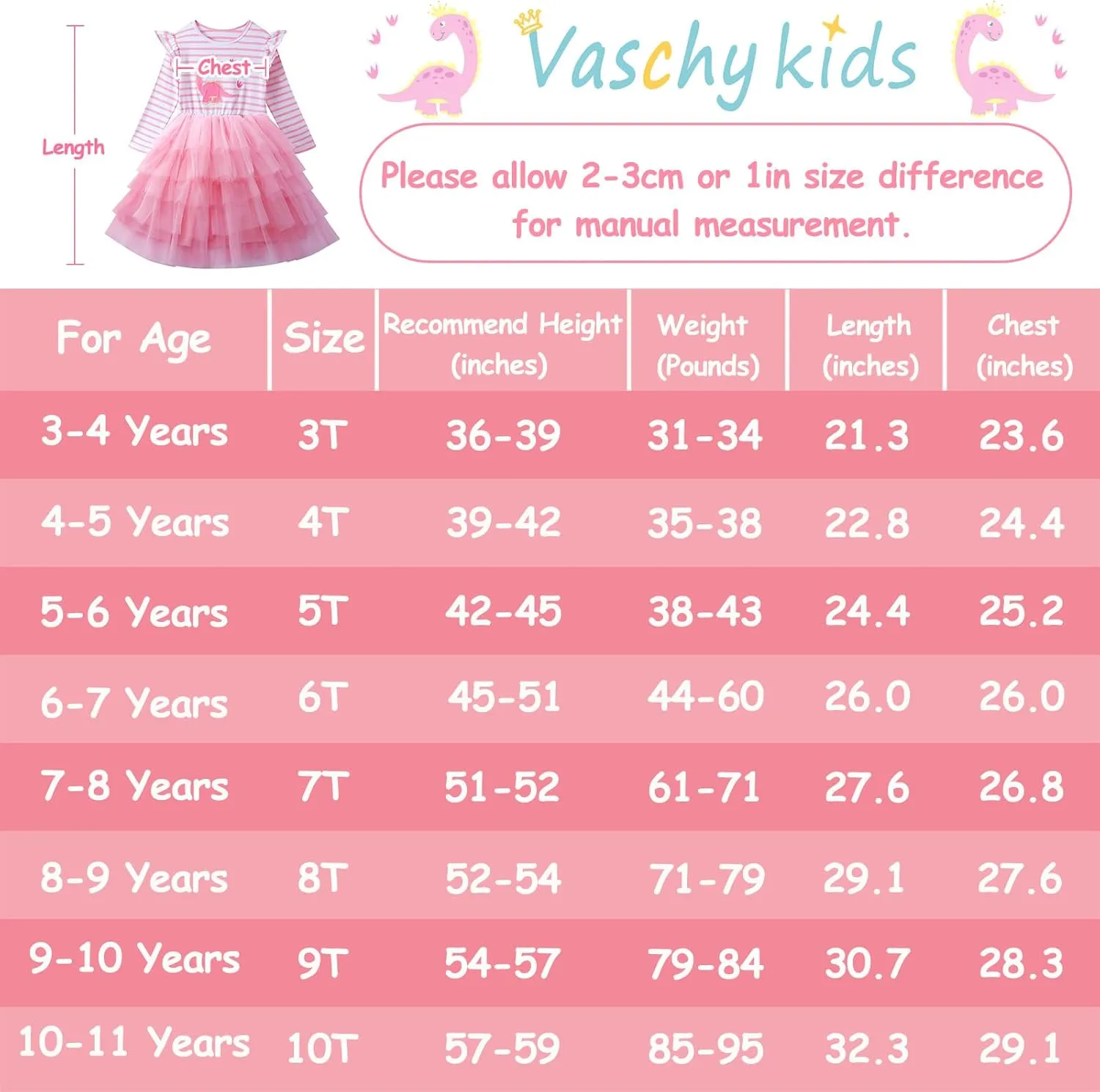 VASCHY Cute Girls Casual Autumn Spring Long-Sleeve Outfit, Toddler/Big Kid Girls Clothing Size 3-10T