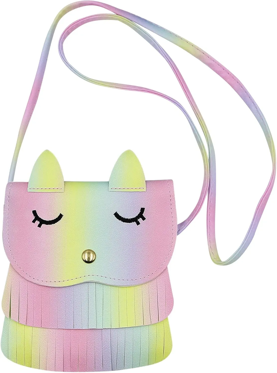 ZGMYC Cat Tassel Shoulder Bag for Girls Kids Cute Rainbow Small Coin Purse Crossbody Satchel (4.9'' x 5.3'')