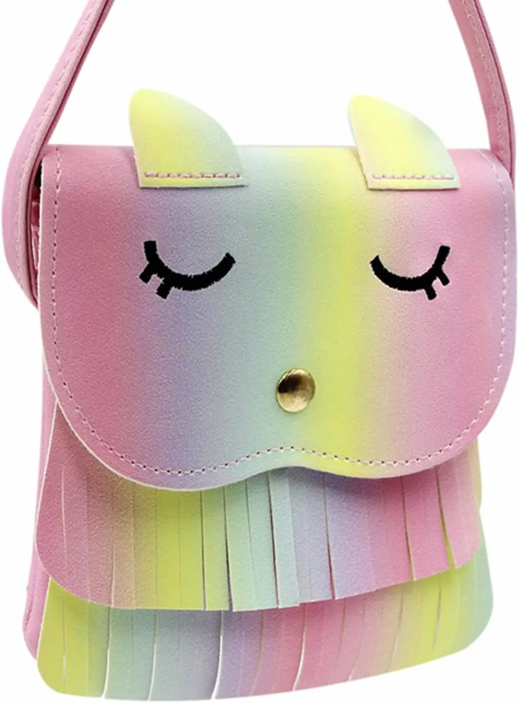 ZGMYC Cat Tassel Shoulder Bag for Girls Kids Cute Rainbow Small Coin Purse Crossbody Satchel (4.9'' x 5.3'')